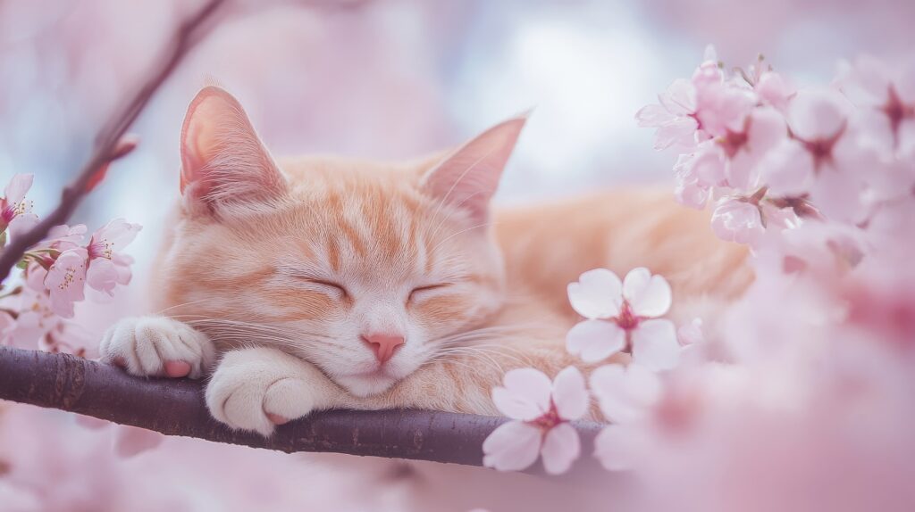 猫 癒し ピンク 桜 サクラ
