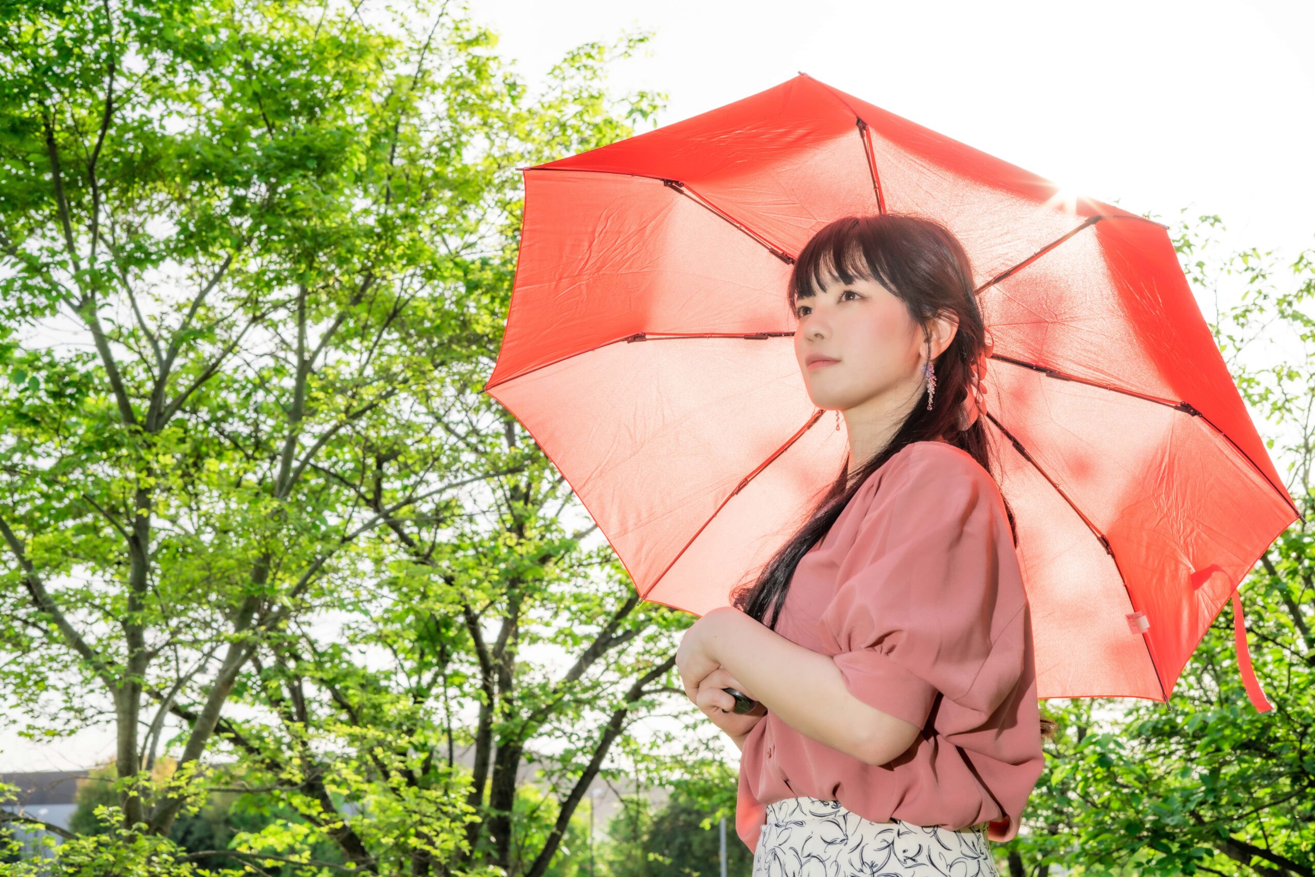 女性 日傘 紫外線 肌ケア 緑 老化防止